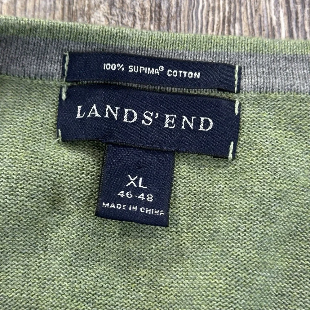 Lands End Sweater Vest Mens XL Green 100% Supima Cotton Pullover Preppy Academia